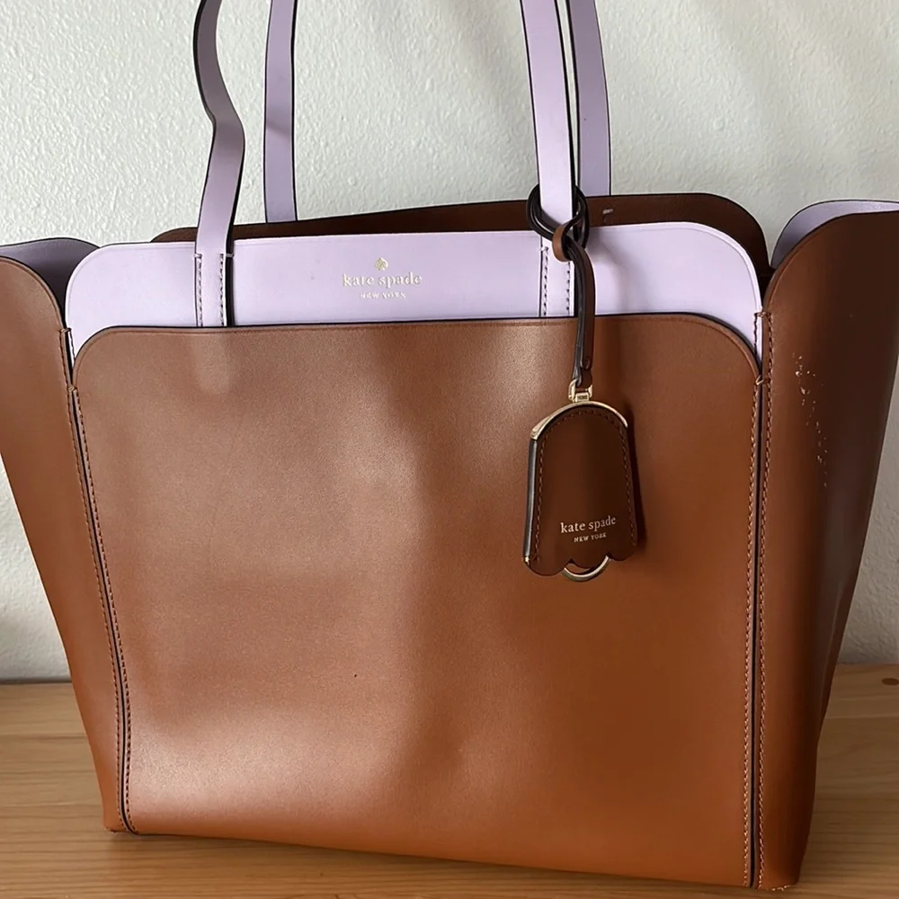 Kate Spade Brown & Light Purple Medium Double Pocket Tote